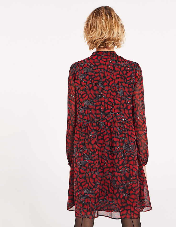 Women’s red snake-print voile short dress-2