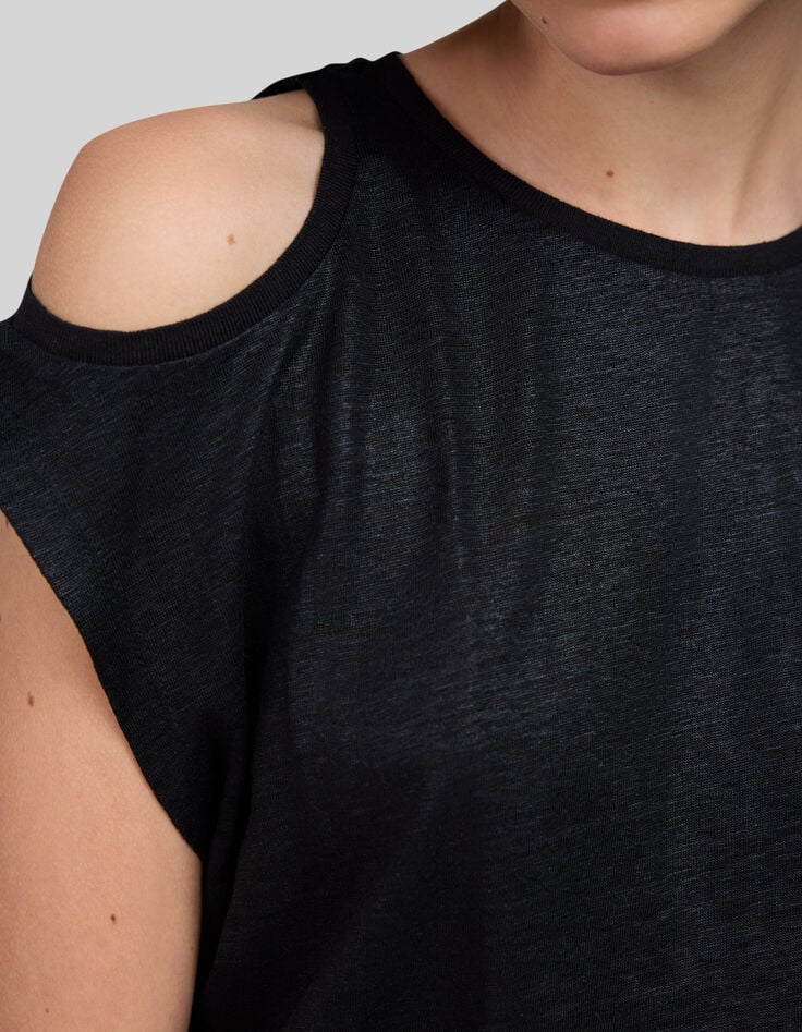 Schwarzes Damen-T-Shirt aus Leinen mit Glitzer-3