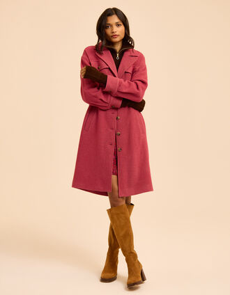 Manteau long rose motif rayures I.Code