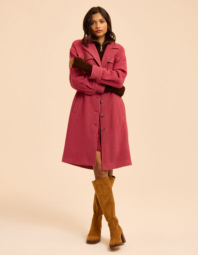 Manteau long rose motif rayures I.Code