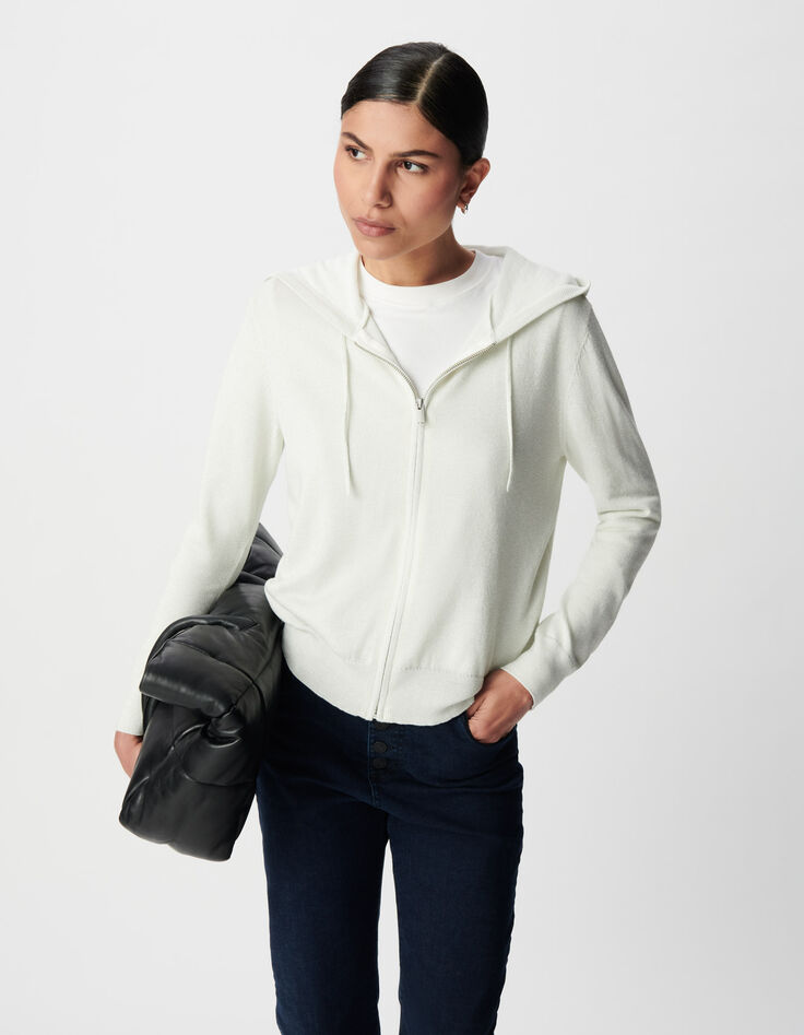 Women's white herringbone knitted cardigan with openwork back-4