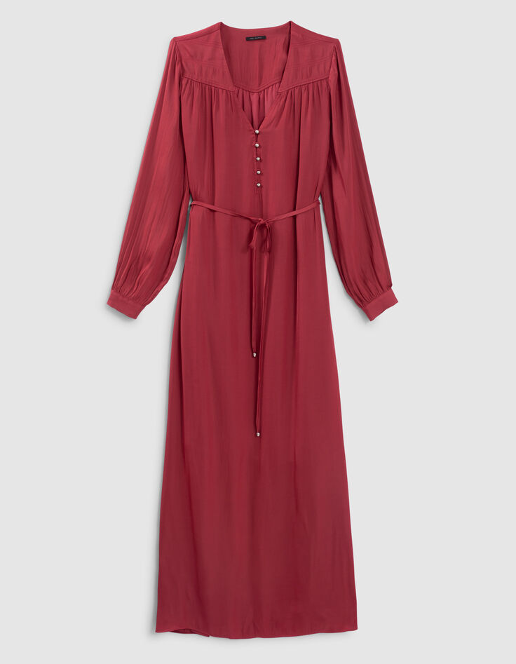 Langes, kamelienfarbenes Damenkleid aus Polyesterjaponais-6