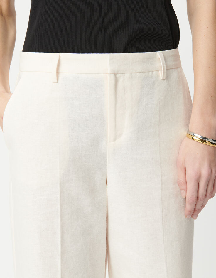 Pantalones de traje de lino y algodón color crudo para Mujer-4