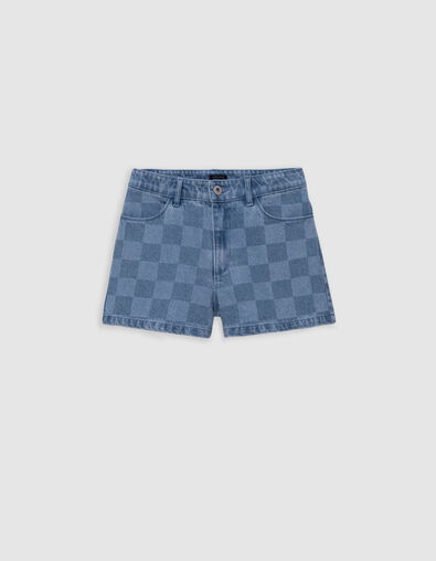 Short en jean bleu motif damier fille - IKKS