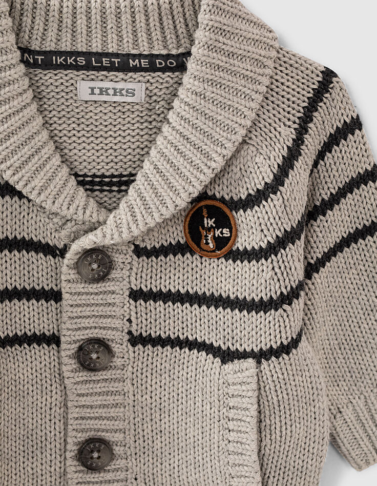 Cardigan gris chiné foncé tricot à rayures bébé garçon -2