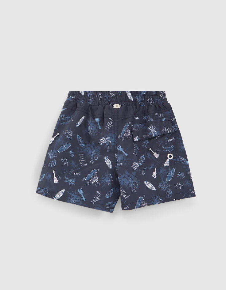 Marineblaue Jungenbadeshorts mit Surf-Rock-Print-3