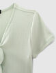 Camiseta verde menta cropped bordes acanalados lazo niña-2