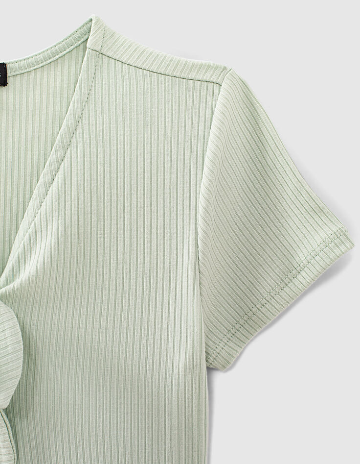 Camiseta verde menta cropped bordes acanalados lazo niña-2 Camiseta verde menta cropped bordes acanalados lazo niña-2