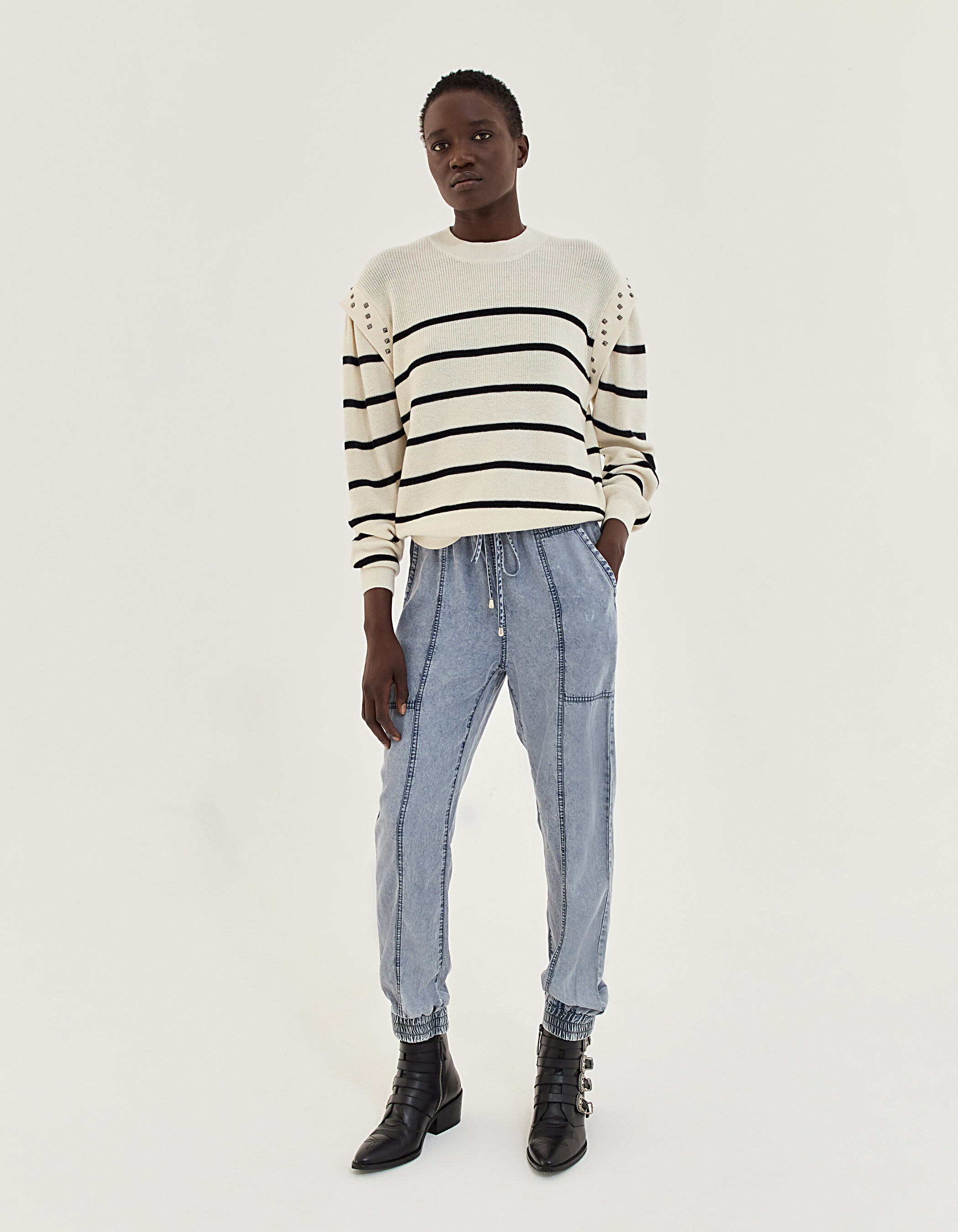 Women's blue acid washed Tencel joggers