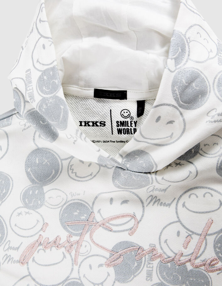 Girls’ white hoodie with silver all-over SMILEYWORLD print - IKKS
