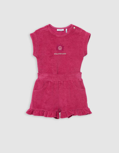 Ensemble short et T-shirt rose en éponge bébé fille - IKKS