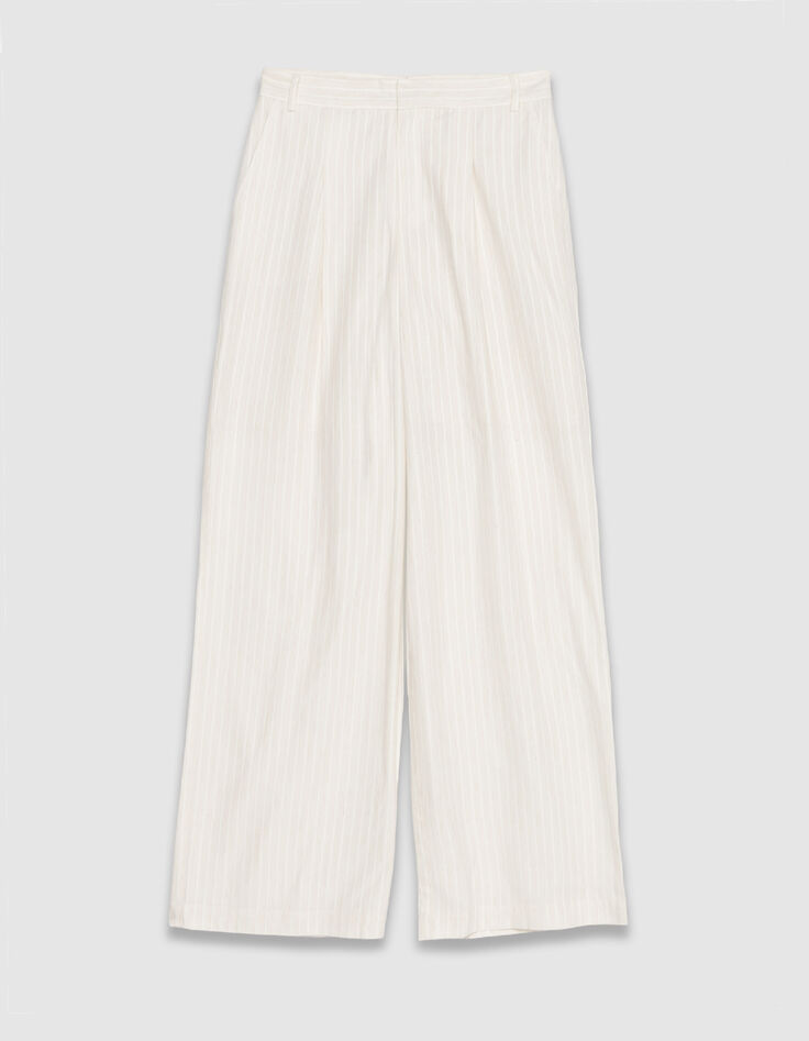 Dames wijde broek met motief in wit krijtstreepmotief-7