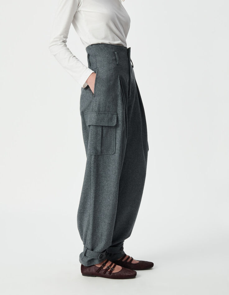 Graue Damencargohose Flanell-5