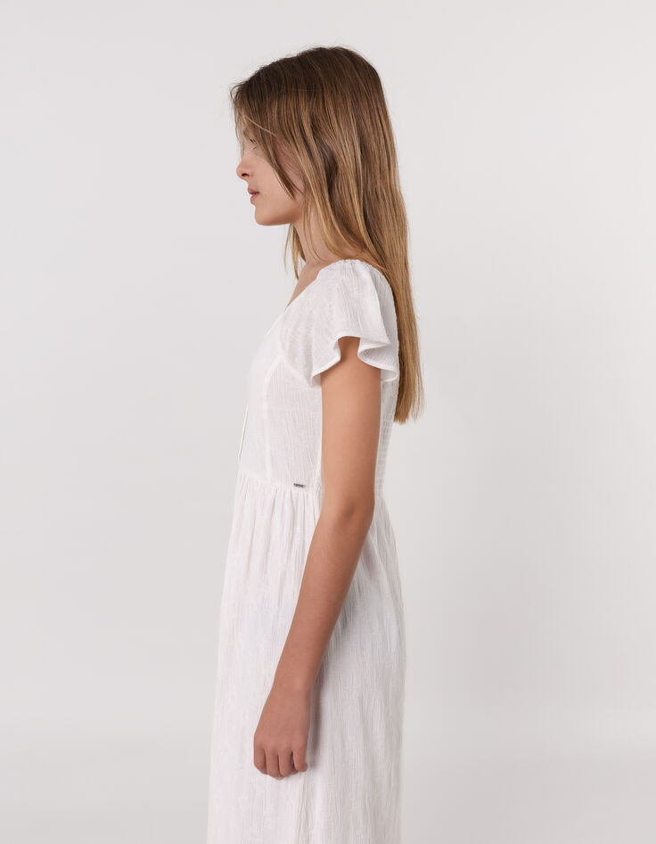 Ecru Maxikleid, Mädchen, Gummizug am Ausschnitt-3