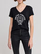 Tee-shirt noir visuel blason symbole paix Femme-2