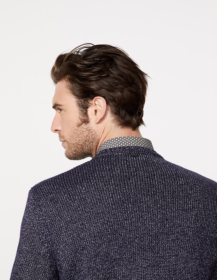 Men's navy mouliné knit sweater-6 Men's navy mouliné knit sweater-6