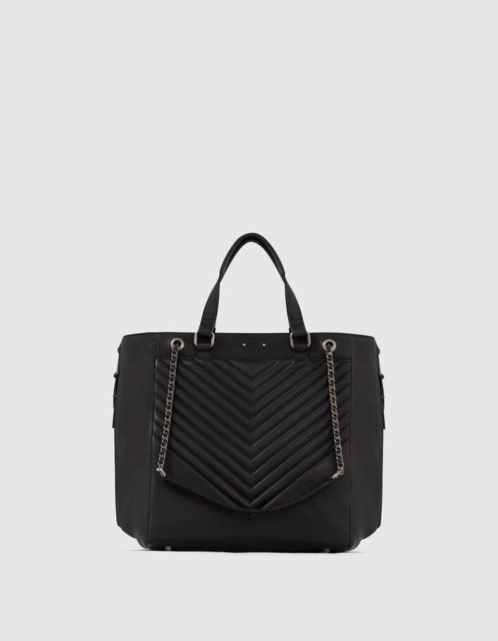 Bolso cabás cuero negro EL 1440 acolchado chevrones mujer - IKKS