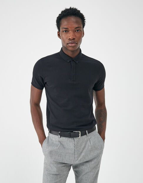 Men’s black mixed fabric SLIM polo shirt