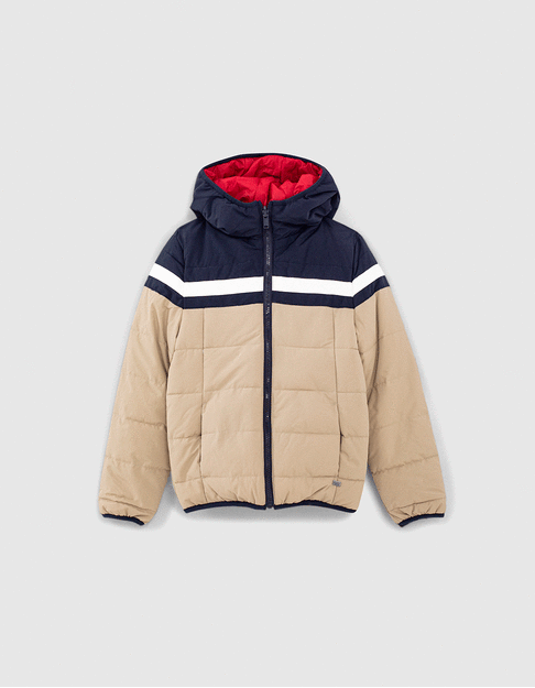 Jungenwendesteppjacke in Marineblau, Camelbraun und Rot 