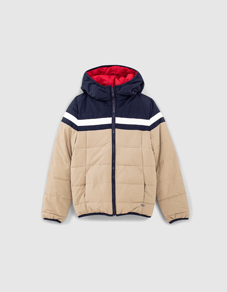 Jungenwendesteppjacke in Marineblau, Camelbraun und Rot -1 Jungenwendesteppjacke in Marineblau, Camelbraun und Rot -1