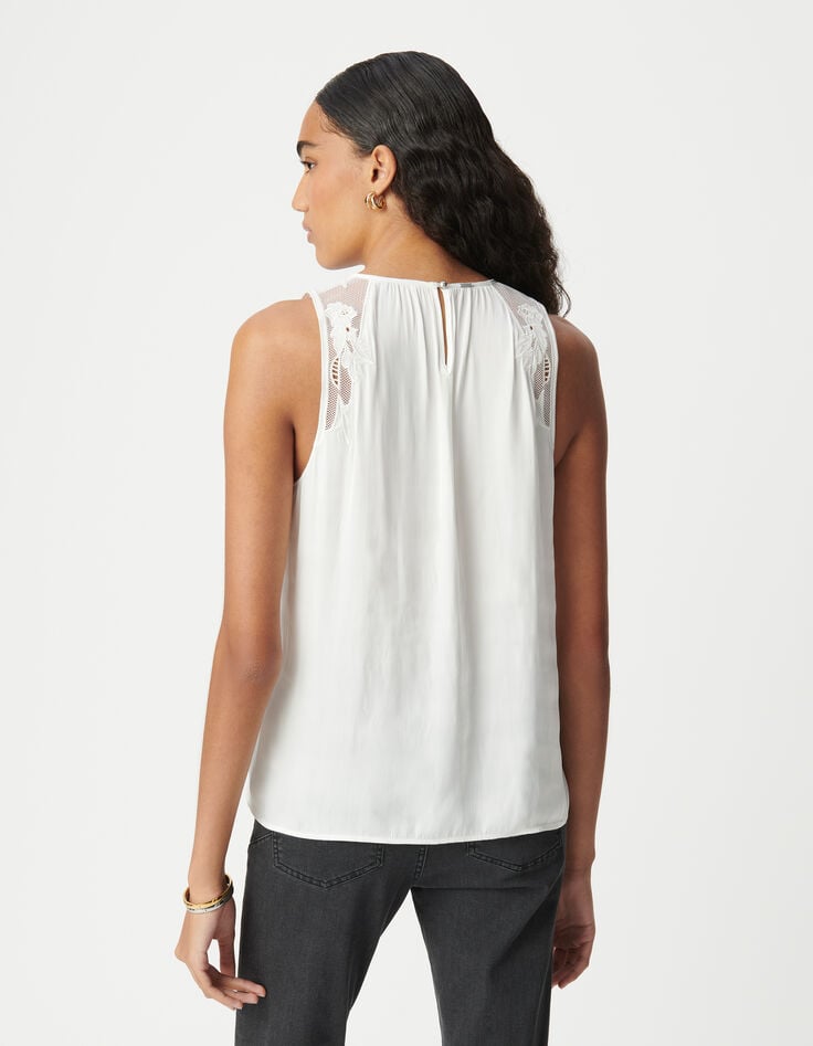 Witte top met kreukeffect en kant Dames-3