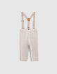 Baby boys’ beige striped occasionwear trousers with straps-3
