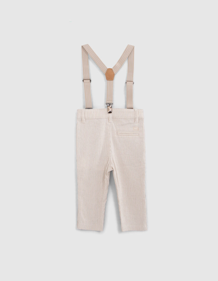 Baby boys’ beige striped occasionwear trousers with straps-3