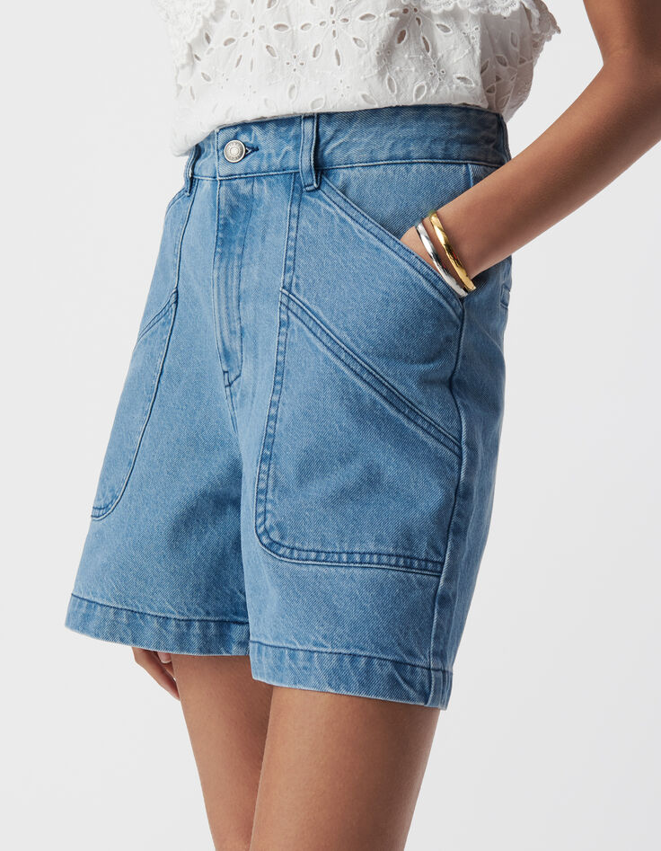 Short en jean bleu waterless maxi poches Femme-4 Short en jean bleu waterless maxi poches Femme-4