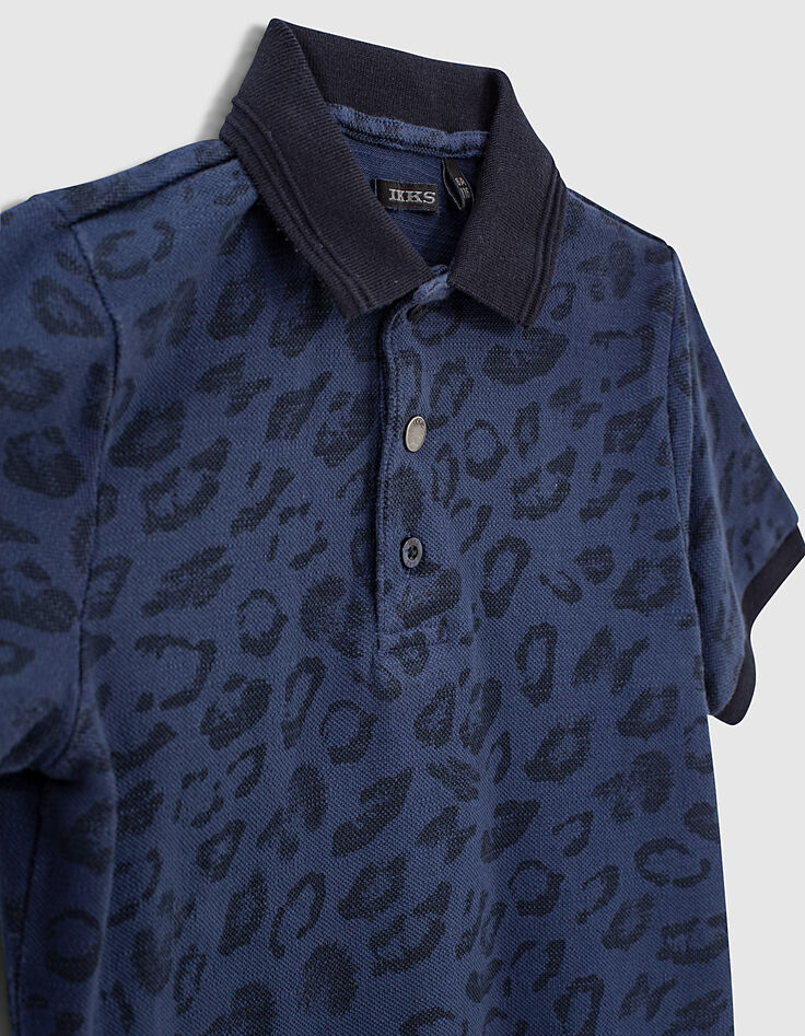 Polo indigo bio à motif léopard garçon -5