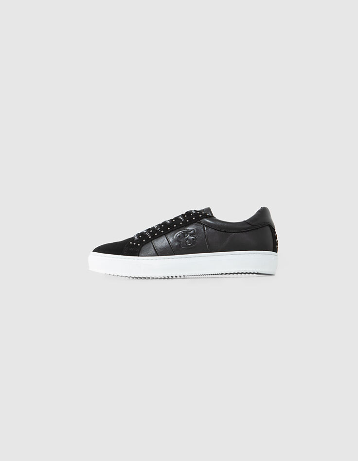 Baskets noires en cuir logo IKKS détails clous femme-1