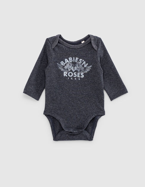 Body gris chiné visuel roses en coton bio bébé - IKKS