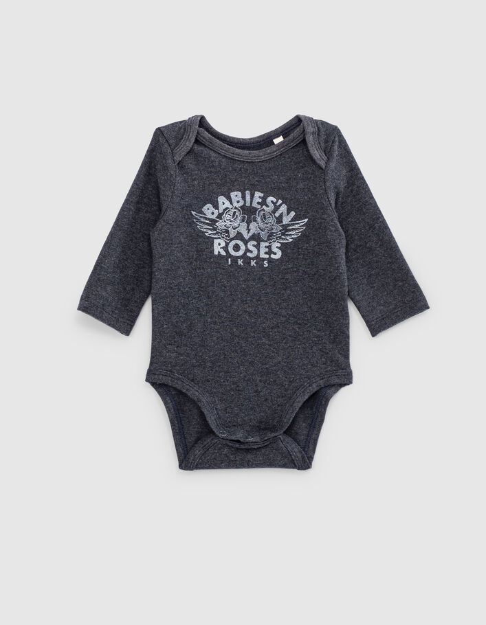 Grau melierter Babybody aus Biobaumwolle mit Rosenmotiv - IKKS