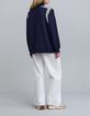 Pull marine tricot jacquard rayures placées Femme-6