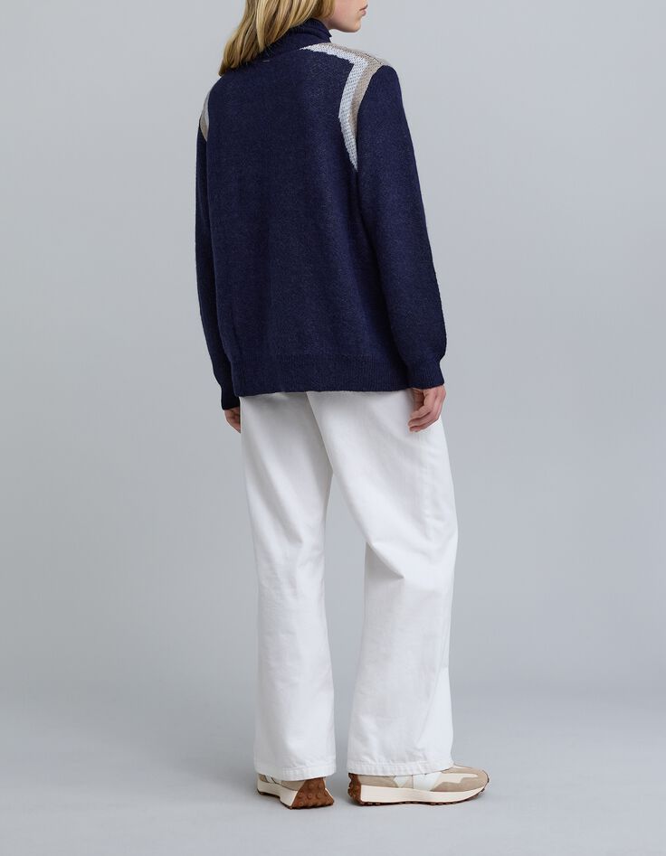 Pull marine tricot jacquard rayures placées Femme-6 Pull marine tricot jacquard rayures placées Femme-6