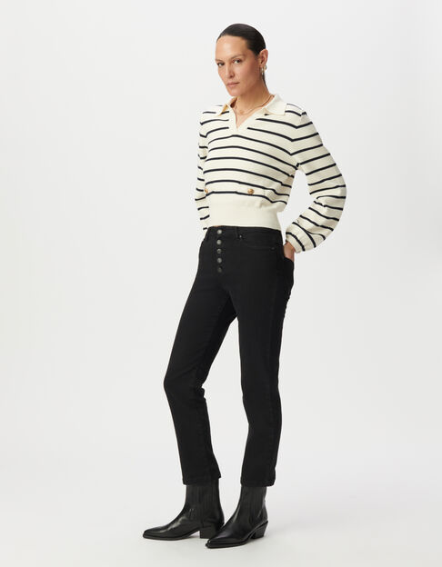 Jersey marinera blanco punto cuello polo mujer - IKKS