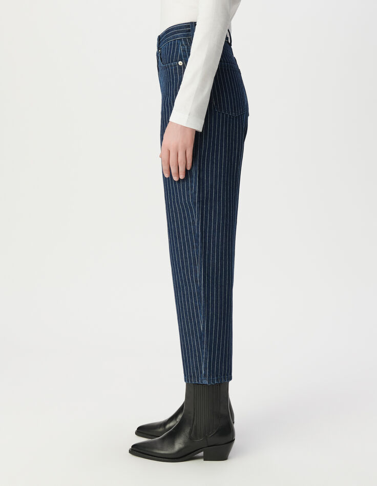 Gerade geschnittene weiße Cropped-Damenjeans Streifenmotiv-5 Gerade geschnittene weiße Cropped-Damenjeans Streifenmotiv-5