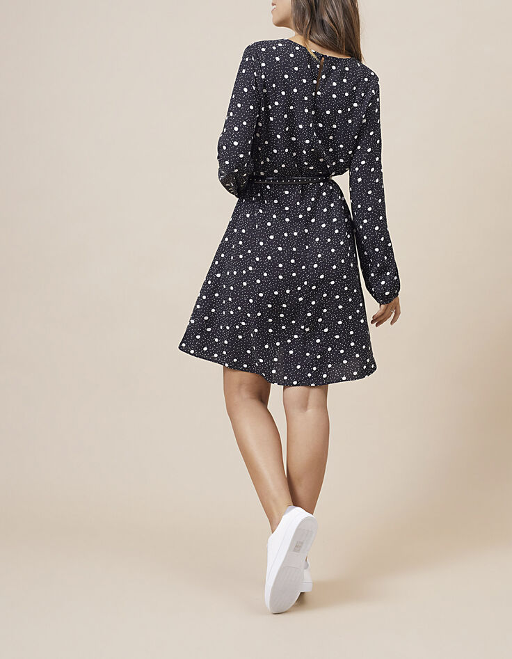 Schwarzes Kleid mit Tupfenprint I.Code-3