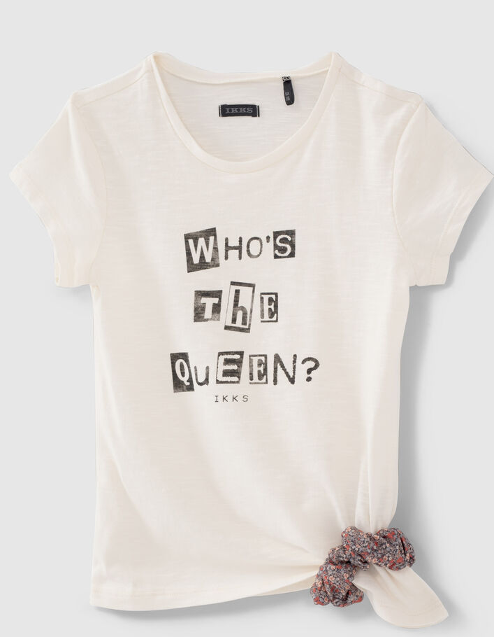 T-shirt écru coton bio à message avec chouchou fille-6