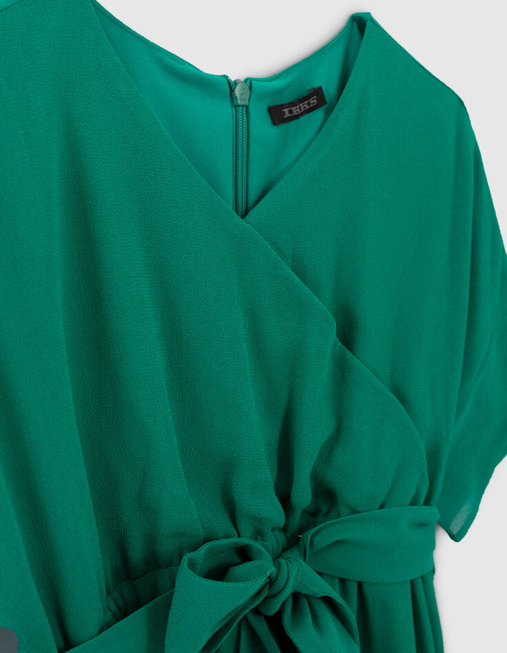 Langes smaragdgrünes Mädchenkleid zum Binden seitlich-3