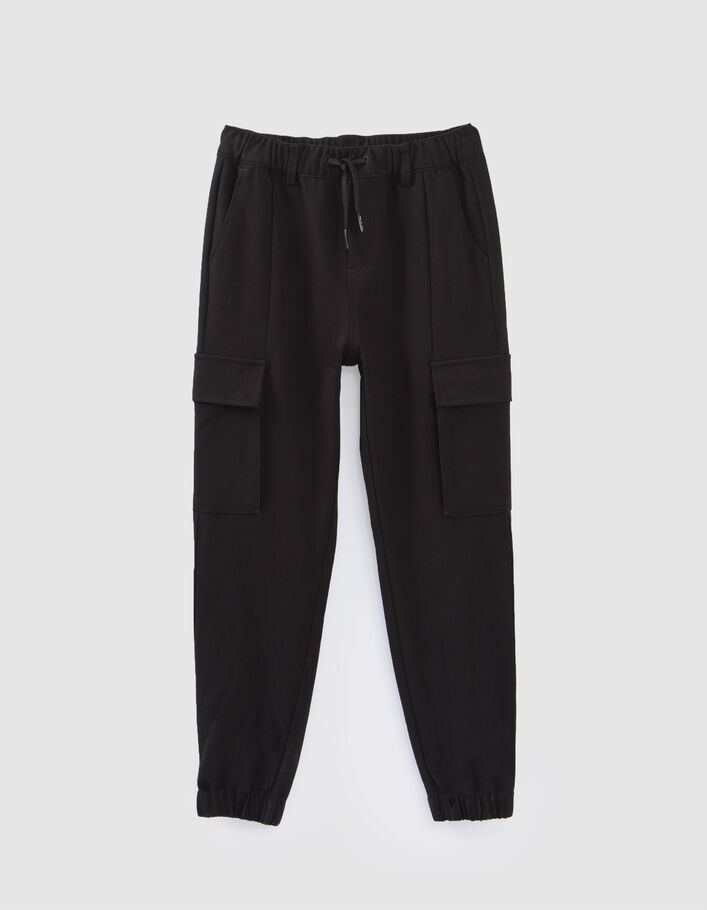 Schwarze Jungencargohose im Jogginglook-1