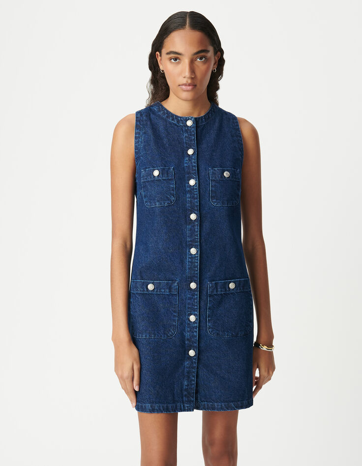 Blue waterless denim sack dress with patch pockets-2