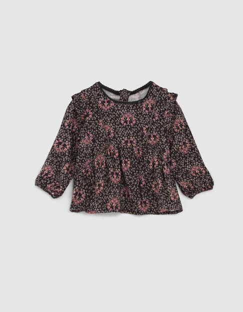 Blusa negra estampado flores de lis bebé niña - IKKS