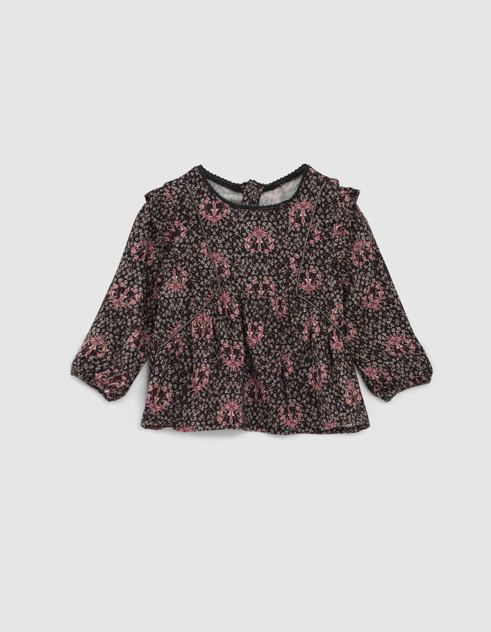 Schwarze Bluse mit Lilienprint für Babymädchen-1