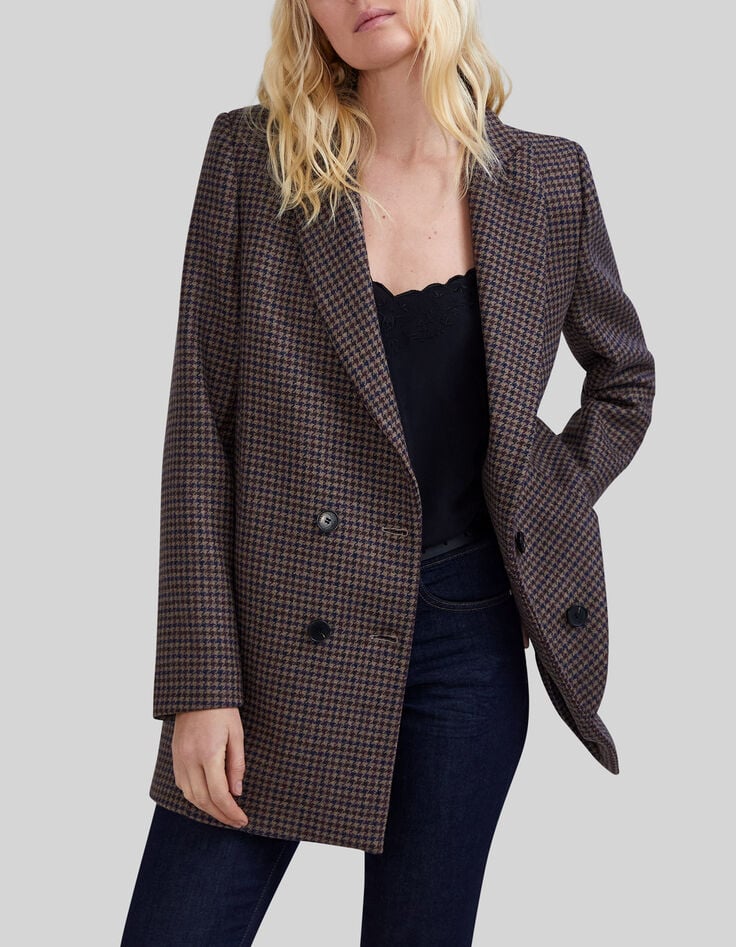 Women&rsquo;s sesame coat with houndstooth colours-2