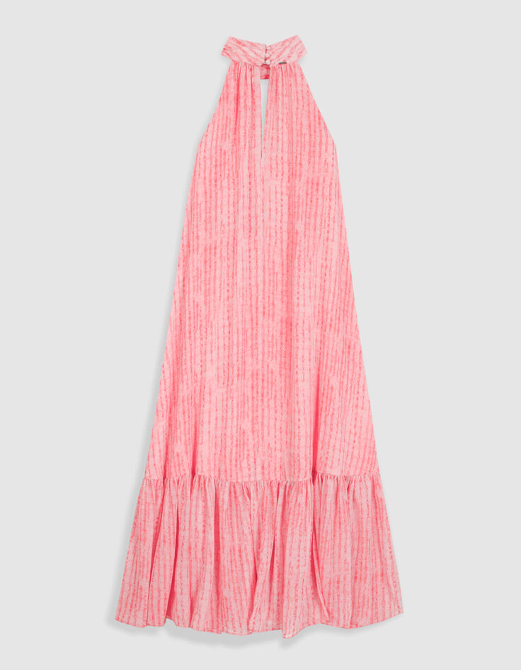 Robe longue rose motif rayures floues Femme-7