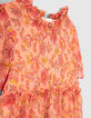 Girls' orange flowery print dress-5