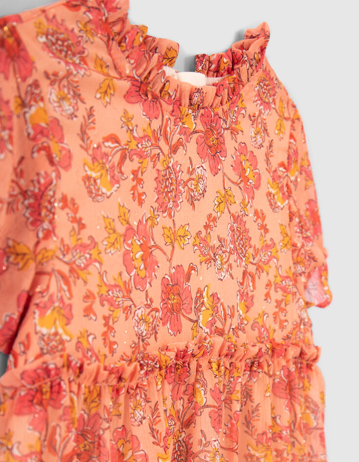 Girls' orange flowery print dress-5