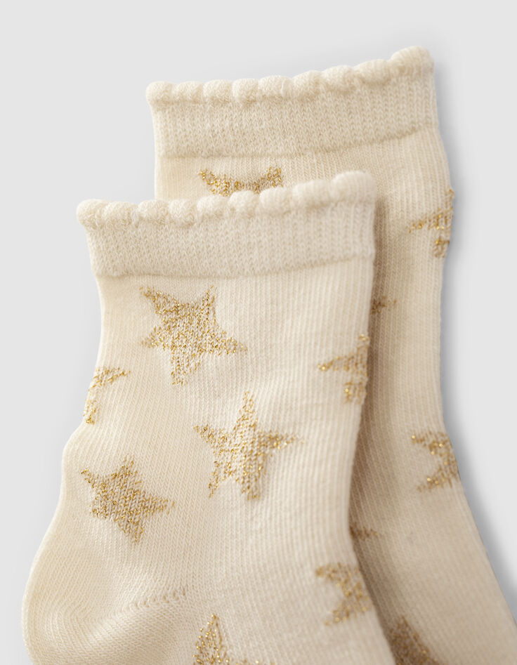 Calcetines rosa palo y crudo estrellas bebé niña-4