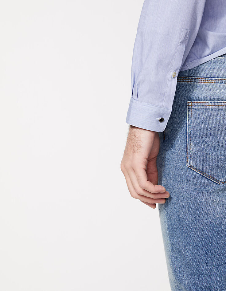 Camisa SLIM azul grisáceo con banda blanca en tira Hombre-5