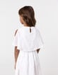 White jacquard feather duster dress with flowers for girl-3